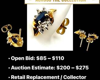 Lot # : 72 - 10K Gold, Sapphire & Diamond Stud Earrings