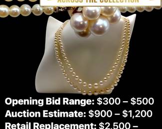 Lot # : 3 - 14K Double-Strand Cultured Pearl Necklace
