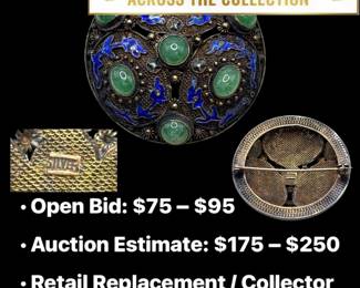 Lot # : 24 - 100 Yr Old Chinese Silver Brooch w/ Jade Cabochons