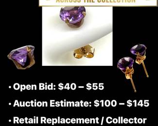 Lot # : 106 - 10K Gold Natural Amethyst Solitaire Stud Earrings