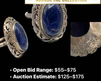 Lot # : 62 - 1950s Signed Taxco Sterling Blue Sodalite Ring
