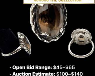 Lot # : 104 - 1960s Sterling Silver Natural Smoky Quartz Ring