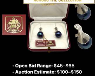 Lot # : 61 - Majorica Black Pearl & CZ Sterling Drop Earrings