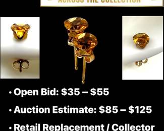 Lot # : 108 - 10K Gold Warm Golden Amber Citrine Stud Earrings