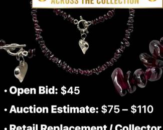 Lot # : 85 - Deep Wine Natural Garnet Nugget Necklace & Heart