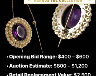 Lot # : 2 - 1870s Victorian 20ct Amethyst & Seed Pearl Brooch