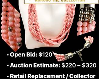 Lot # : 44 - Angel Skin Pink Coral Multi-Strand Bead Necklace