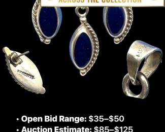 Lot # : 68 - Blue Lapis Cabochon Sterling Pendant & Earring Set