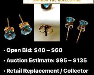 Lot # : 105 - 10K Gold Brilliant-Cut Swiss Blue Topaz Earrings