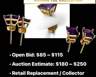 Lot # : 41 - 14K Princess-Cut Natural Amethyst Stud Earrings