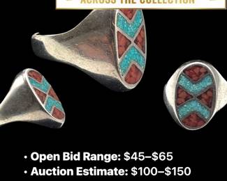 Lot # : 70 - 1960s Zuni Sterling, Turquoise & Coral “X” Ring