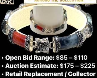 Lot # : 56 - Sterling Chinese Character Multi-Gemstone Bracelet