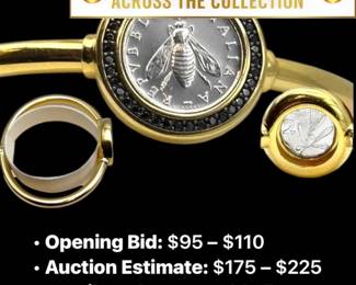 Lot # : 60 - Bellezza Italy “Bee Coin” Spinel 18K GP Bangle
