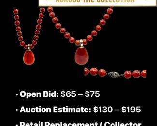 Lot # : 46 - 1950s Chinese Carnelian Teardrop Pendant Necklace