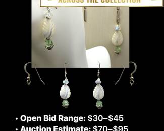 Lot # : 101 - Crystal Leaf & Mother-of-Pearl Sterling Earrings