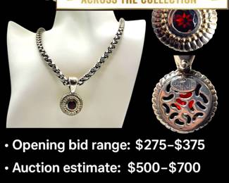 Lot # : 7 - Sterling & 18K Italian Garnet Pendant Necklace