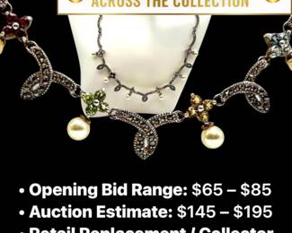 Lot # : 51 - Gemstones & Pearl Drops Marcasite 925 Necklace