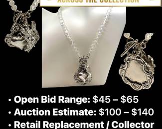 Lot # : 80 - Crystal Necklace, Sterling Heart & Angel Pendants