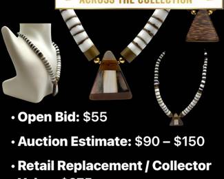 Lot # : 82 - Primal Modernist Inlaid Horn Geometric Necklace