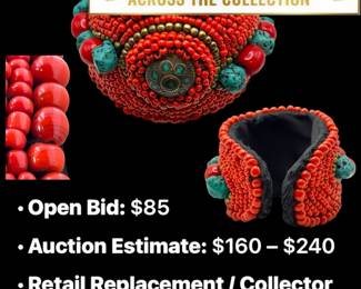 Lot # : 54 - Nomadic Tibetan Coral & Turquoise Cuff Bracelet