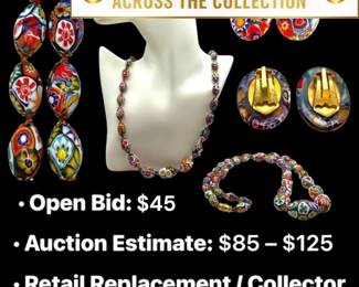 Lot # : 71 - 1960s Italian Millefiori Art Glass Necklace and Earring Set