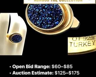 Lot # : 76 - 14K Vermeil 925 Blue Titanium Druzy Quartz Ring