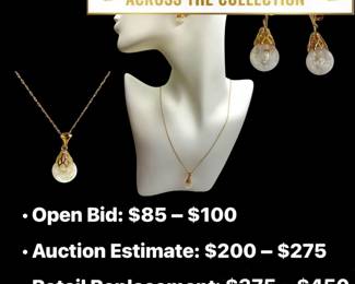 Lot # : 21 - 14K Necklace & Earring Set w/ Iridescent Orb Drops