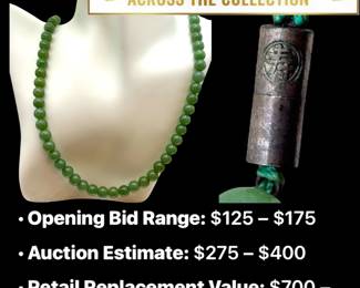 Lot # : 55 - Apple Green Jade Necklace w/ Chinese Silver Clasp