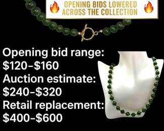 Lot # : 36 - Nephrite Jade Bead Necklace with 14K Gold Spacers