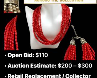 Lot # : 37 - Multi-Strand Genuine Red Coral & Sterling Necklace