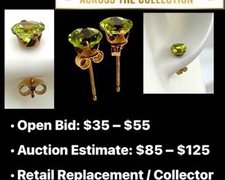 Lot # : 107 - 10K Gold Bright Round Peridot Stud Earrings