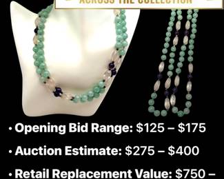Lot # : 40 - Green Jade, Amethyst & Crystal Quartz Necklace