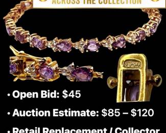 Lot # : 79 - Amethyst & White Topaz Vermeil Tennis Bracelet