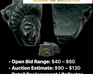 Lot # : 65 - Solid Hand-Carved Green Jade Aztec Head Pendant