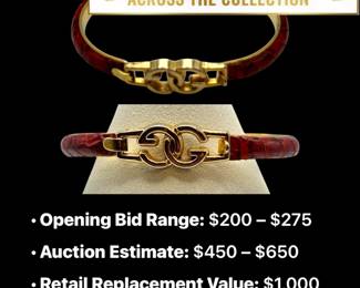 Lot # : 9 - Vintage Gucci 24K GP Red Reptile-Embossed Bracelet