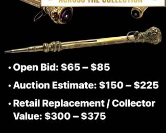 Lot # : 15 - 1800s Ornate Telescoping Pencil w/ Amethyst Crown