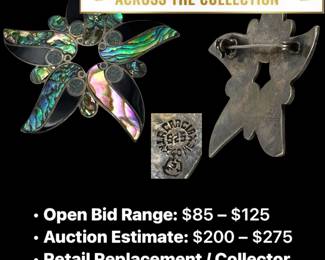 Lot # : 50 - 1950s Signed Taxco Abalone & Onyx Brooch Pendant
