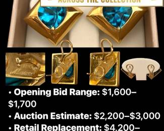 Lot # : 8 - 18K Gold Mariano 6Ct Heart-Cut Blue Topaz Earrings