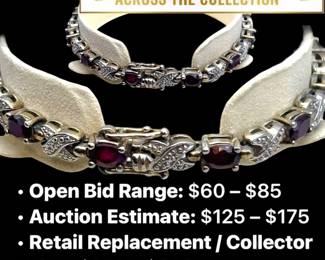 Lot # : 59 - Sterling Silver, Garnet & Marcasite Link Bracelet