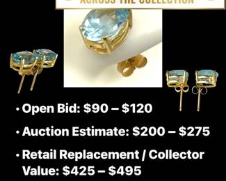 Lot # : 42 - 14K Gold Oval-Cut Sky Blue Topaz Stud Earrings