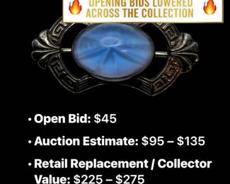 Lot # : 75 - 1920s Art Deco Blue Star Glass Sterling Brooch