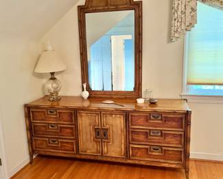 MCM Stanley Furniture Co Faux bamboo Pagoda style dresser & mirror