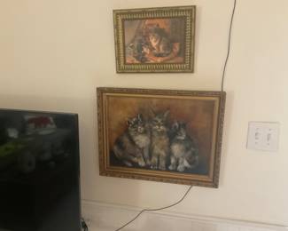 kittens painted on a board. The top is reproduction. The bottom one is painted on board.