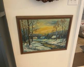 Oil on board of a winter scene