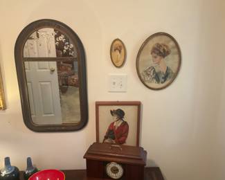 Very unique mirrors, and framed vintage prints