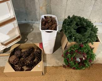 Large pine cones in wreaths