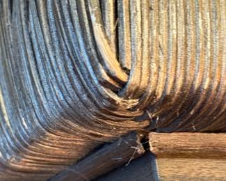 Item #15- Wicker Square Coffee table with glass (not shown). Shows signs of wear.  Grayish brown finish.  39" Square.  H- 17 1/4".  See next pictures for signs of wear. Price - $ 75.00.