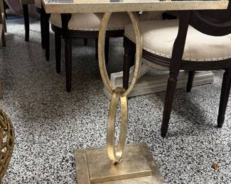 Item # 42.  Currey and Co.  accent table with antique mirror top.  Minor scratch on glass top. Top needs to be tightened to base.  L-18in. D- 14in. H- 28 1/2in.            Price - $90.00