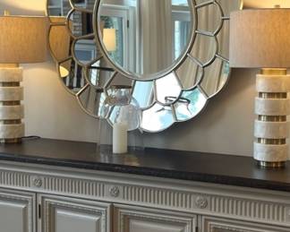 Item # 33.  Uttermost large dahlia floral mirror.  Great condition.    Diameter- 49 3/4". Price - $140.00.
