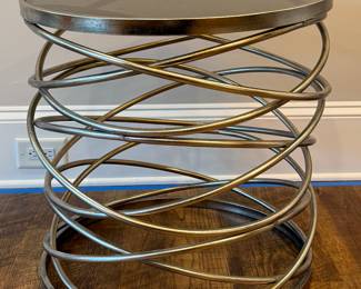 Item #22.  Uttermost Marella Gold and Silver accent table with glass top.  Small scratch on glass as seen in next picture.  H- 22 1/2.  D- 22".  Price - $75.00.